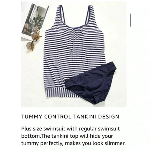 NWT Tankini size S (2/4) 2 piece Modest Navy Blue/ white striped Brand: Bikinx - Picture 2 of 5